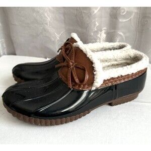 Jessica Carlyle Black Sherpa-Trim Bessie Duck Shoe Winter Rain Wmns Size 6 M EUC